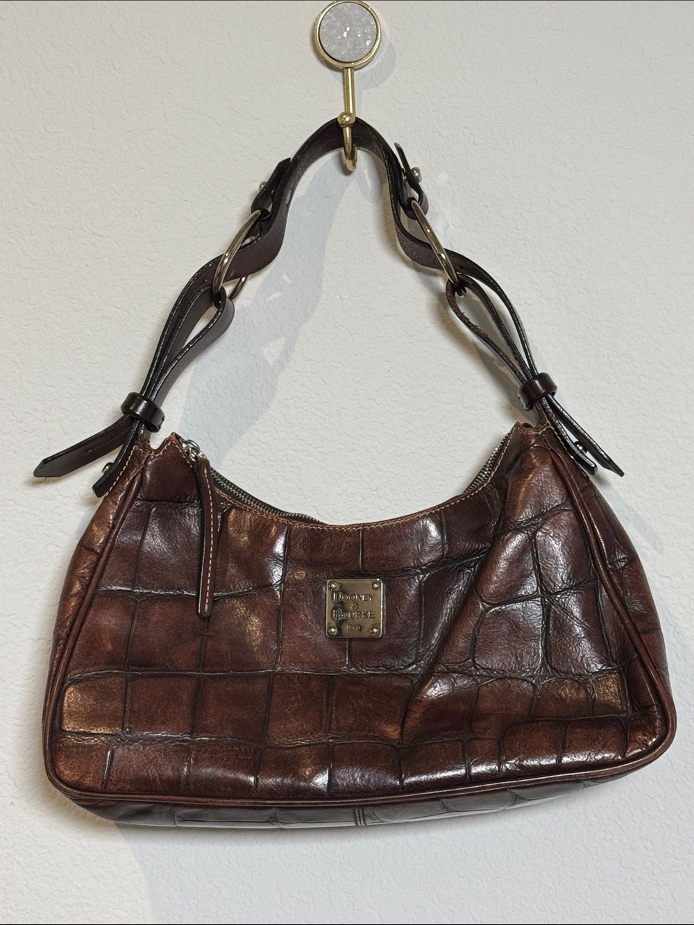 Dooney & Bourke Brown Croc-Embossed Leather Shoulder Bag